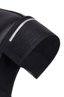 Woman Black Zip Closure Thick-Heeled Leather Boots | Derimod