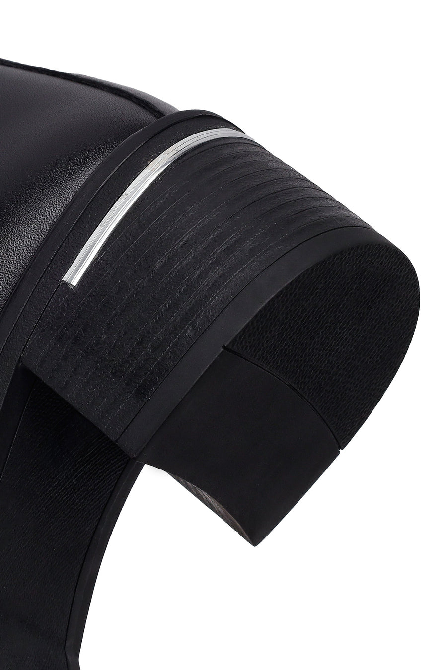 Woman Black Zip Closure Thick-Heeled Leather Boots
