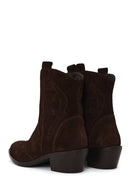 Woman Brown Chunky Heeled Suede Leather Cowboy Boots | Derimod