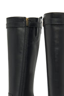 Woman Black Zip Closure Chunky Heeled Leather Boots | Derimod