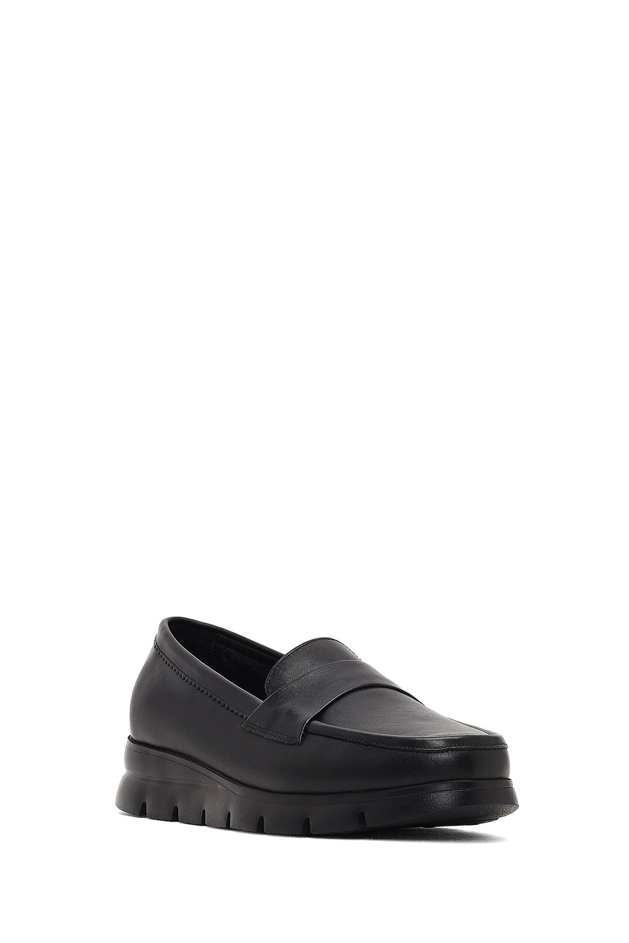 Kadın Siyah Dolgu Topuklu Deri Comfort Loafer