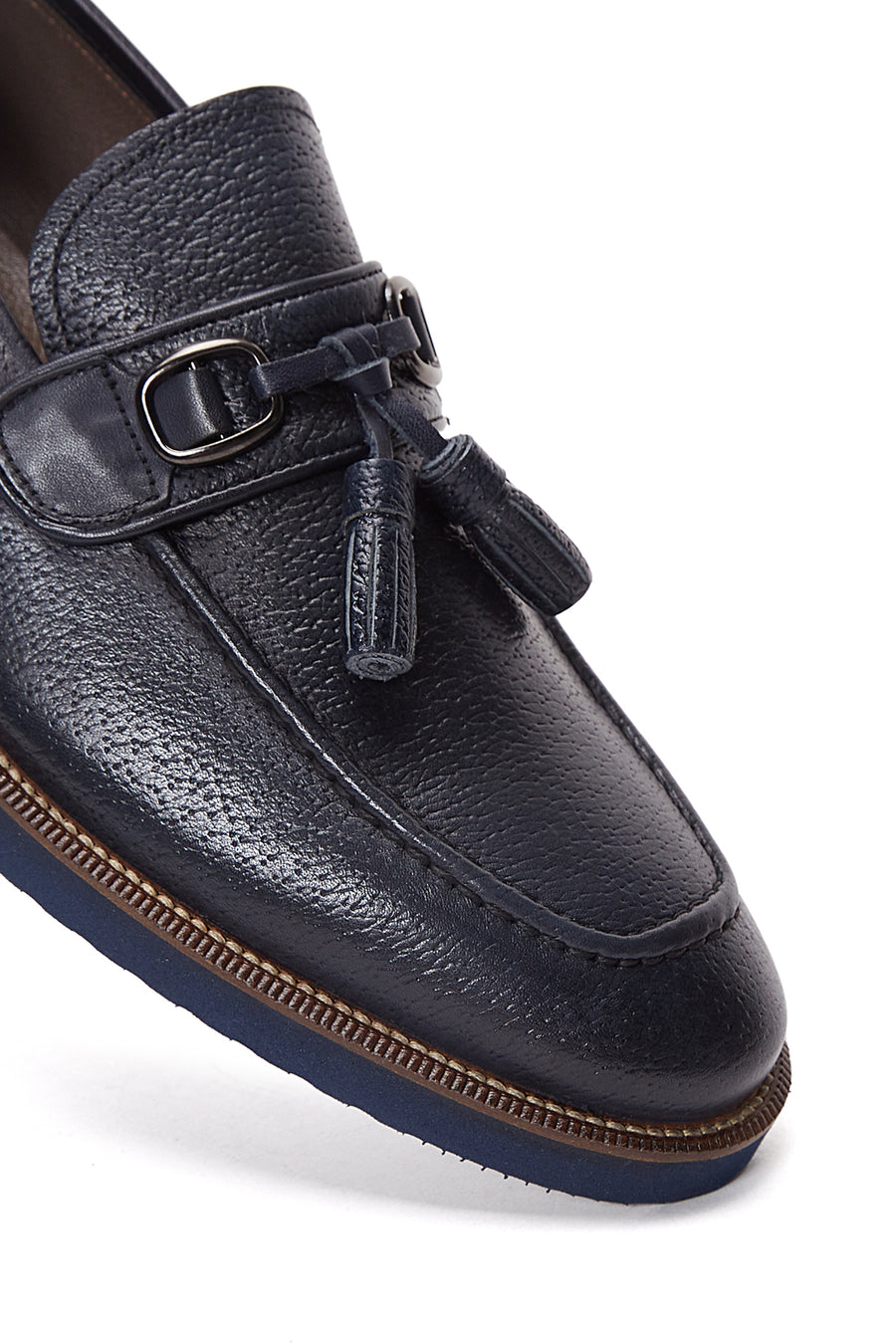 Erkek Lacivert Deri Baskılı Casual Loafer