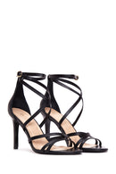 Women's Black Leather Heeled Sandals | Derimod