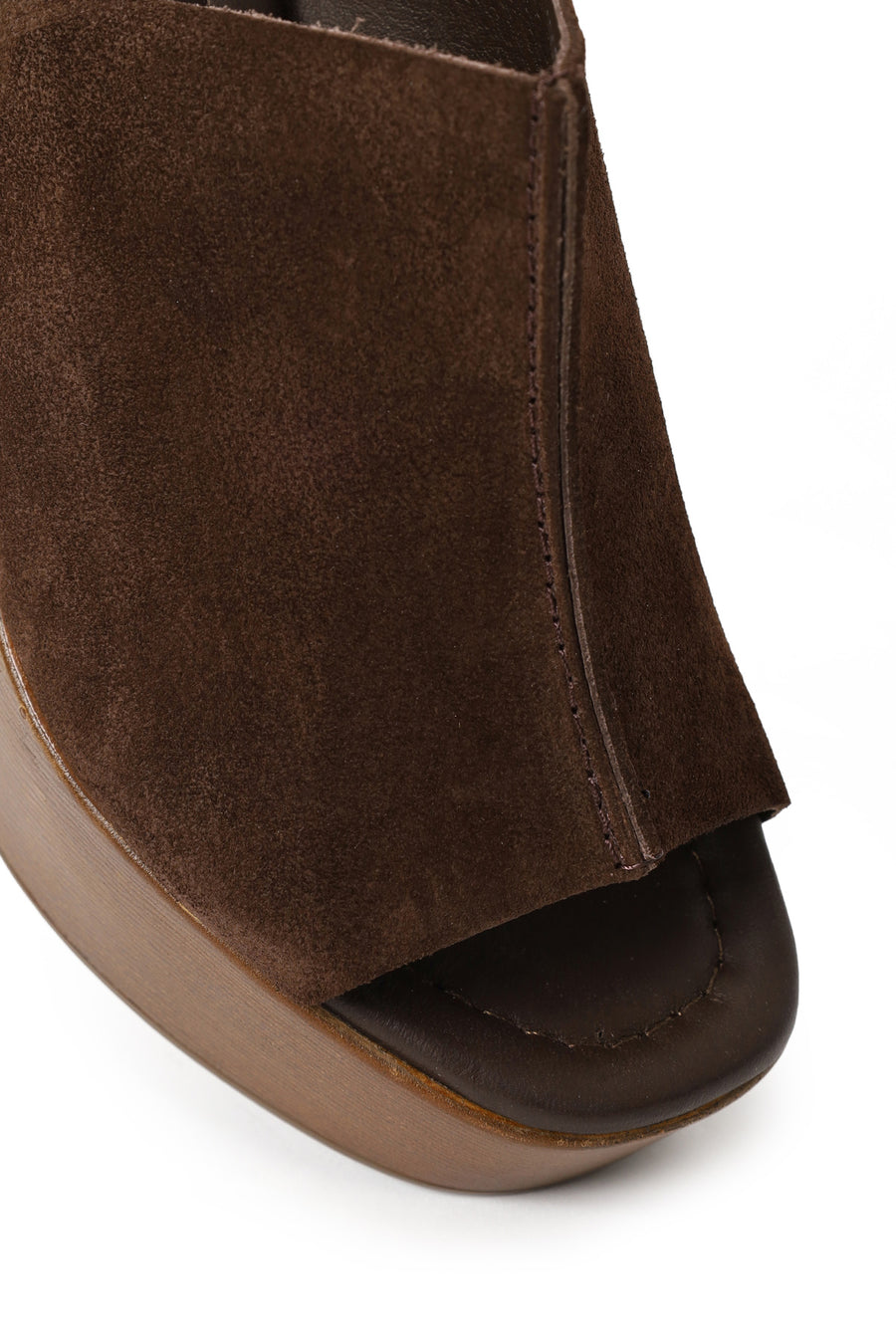 Woman Brown Platform High Chunky Heel Suede Slipper