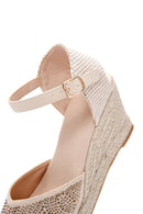 Women's Beige Ankle Strap Stone Wedge Heel Espadrille | Derimod