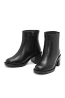 Women's Black Zippered Thick Heeled Leather Boots | Derimod