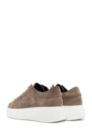 Women's Grey Lace-Up Stone Detailed Suede Leather Sneakers | Derimod