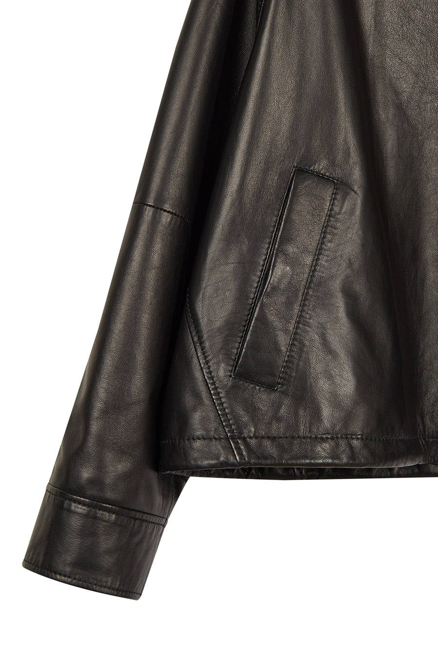 Miami Woman Black Oversize Short Leather Jacket