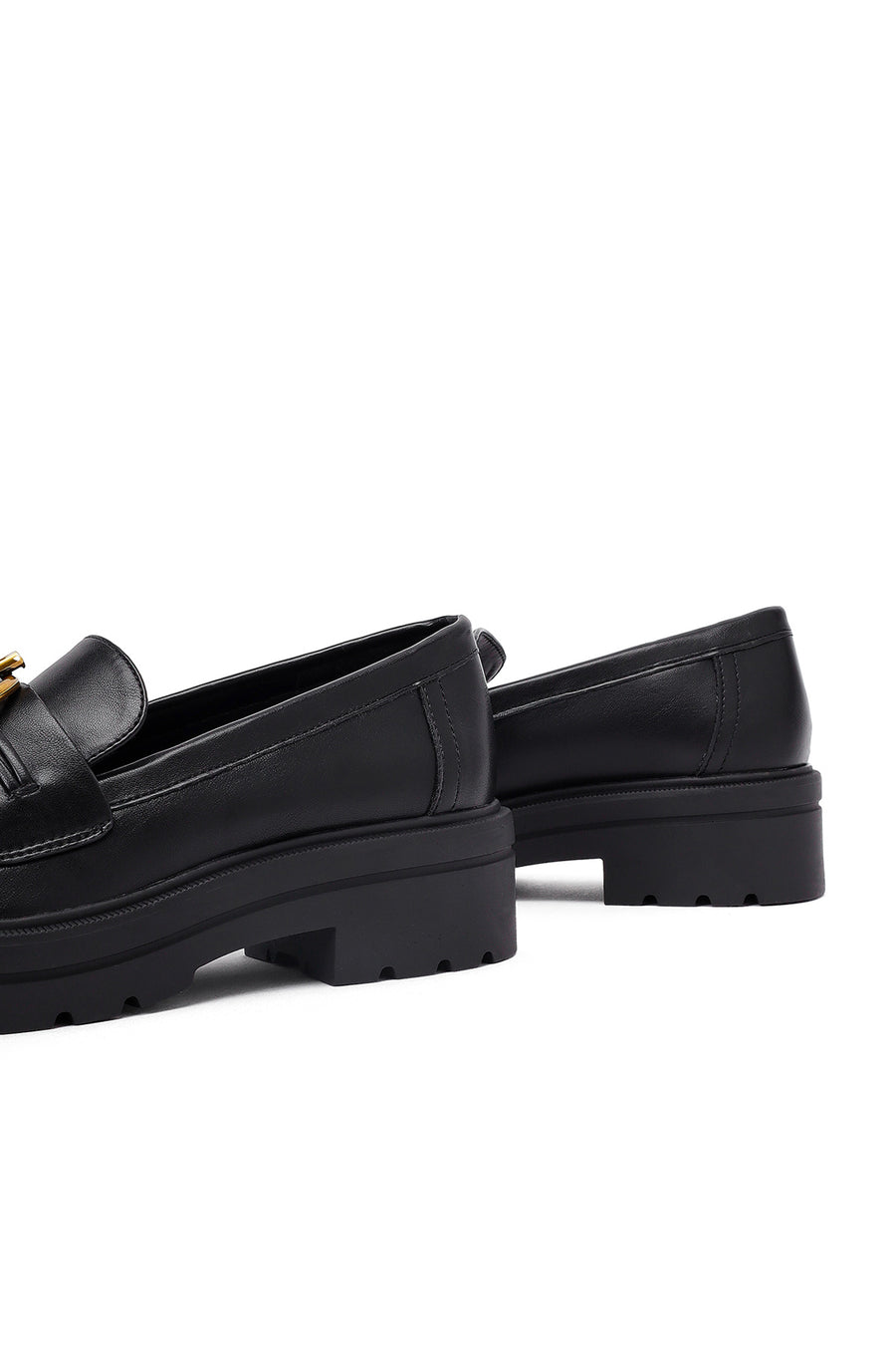 Kadın Siyah Tokalı Kalın Tabanlı Maskülen Loafer