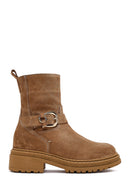 Women's Tan Zippered Thick Sole Suede Leather Boot | Derimod