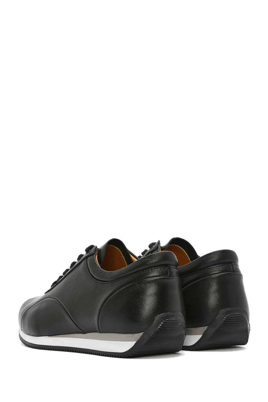 Erkek Siyah Bağcıklı Deri Casual Sneaker