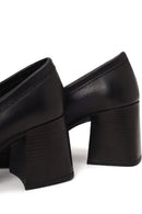 Woman Black Chunky-Heeled Leather Masculine Loafer | Derimod