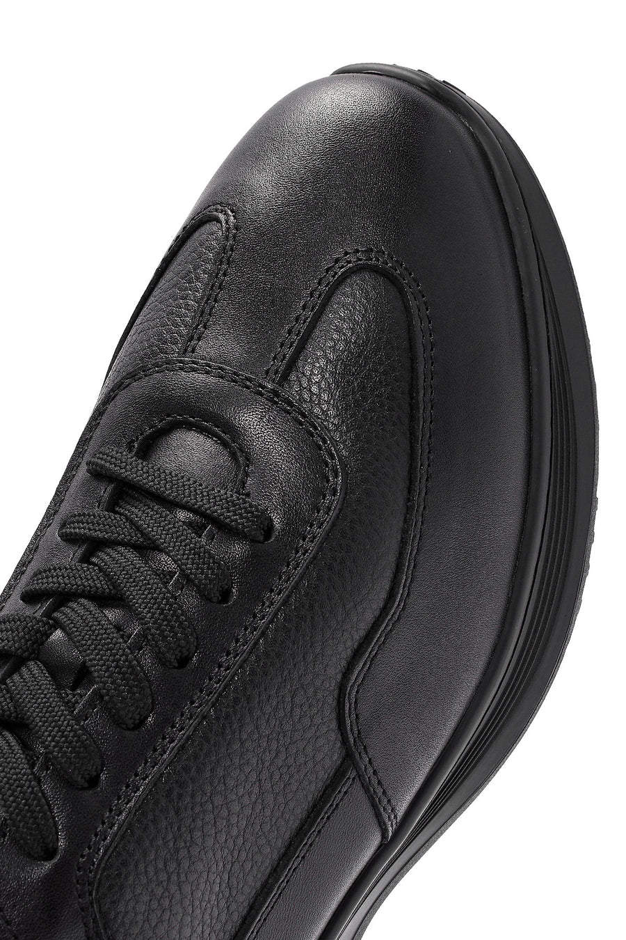 Erkek Siyah Bağcıklı Deri Casual Sneaker