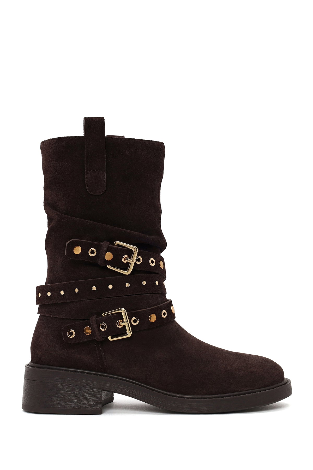 Woman Brown Suede Biker Boots WF528005DS | Derimod