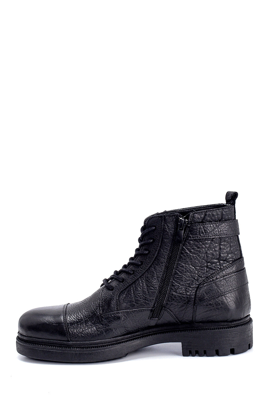 Men's Leather Buckle Detailed Boots