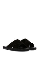 Men's Black Suede Leather Slippers | Derimod