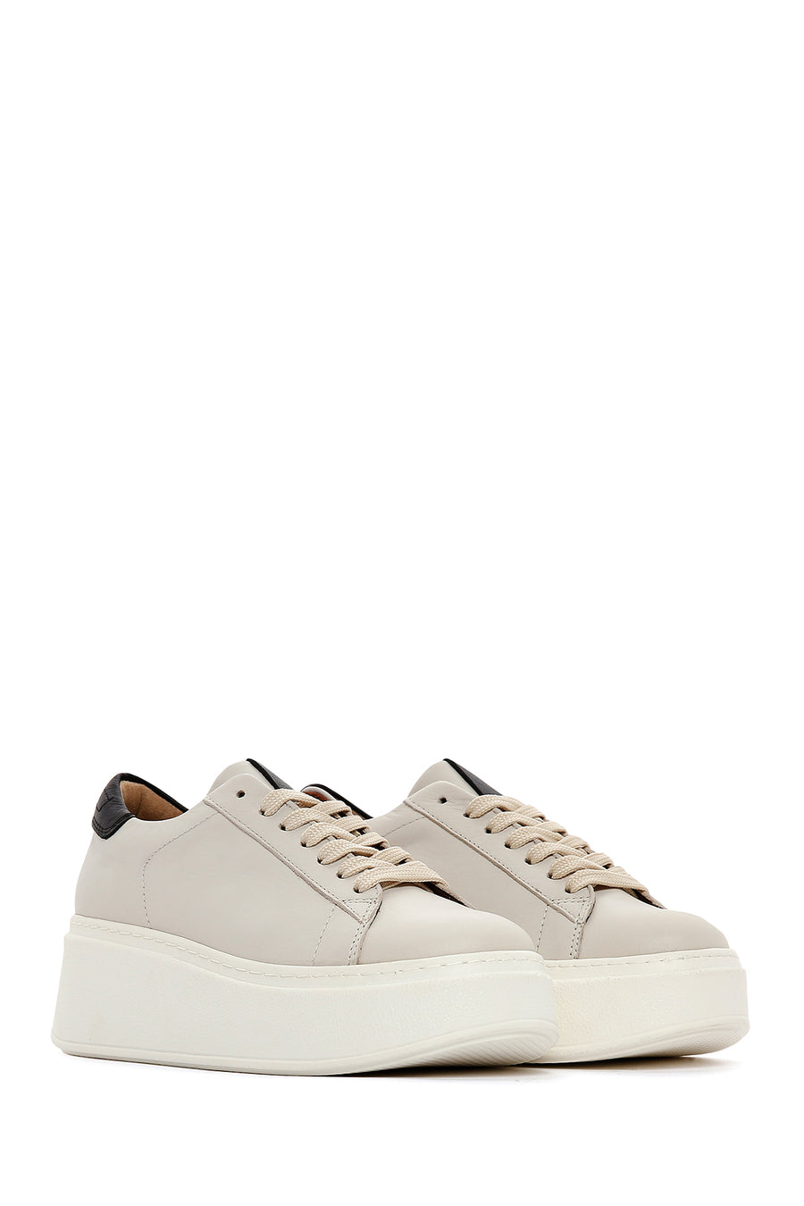 Women's Beige Leather Thick Soled Sneaker