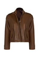 Vera Woman Brown Oversize Leather Jacket | Derimod
