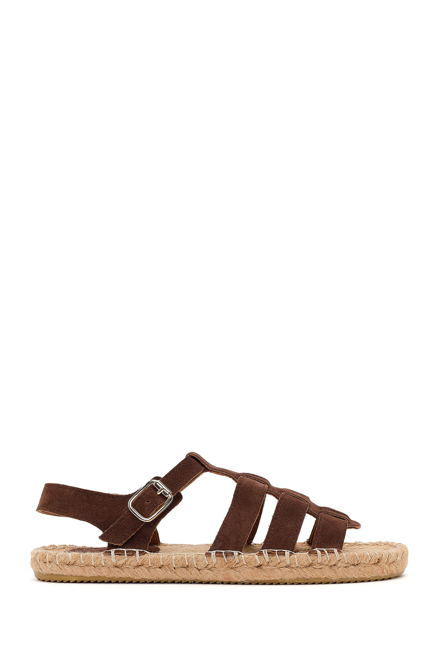 Women's Brown Suede Leather Espadrille Sandals with Ankle Buckle 26SFD205610 | Derimod