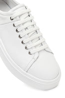 Men's White Lace-up Thick-Sole Leather Sneaker | Derimod