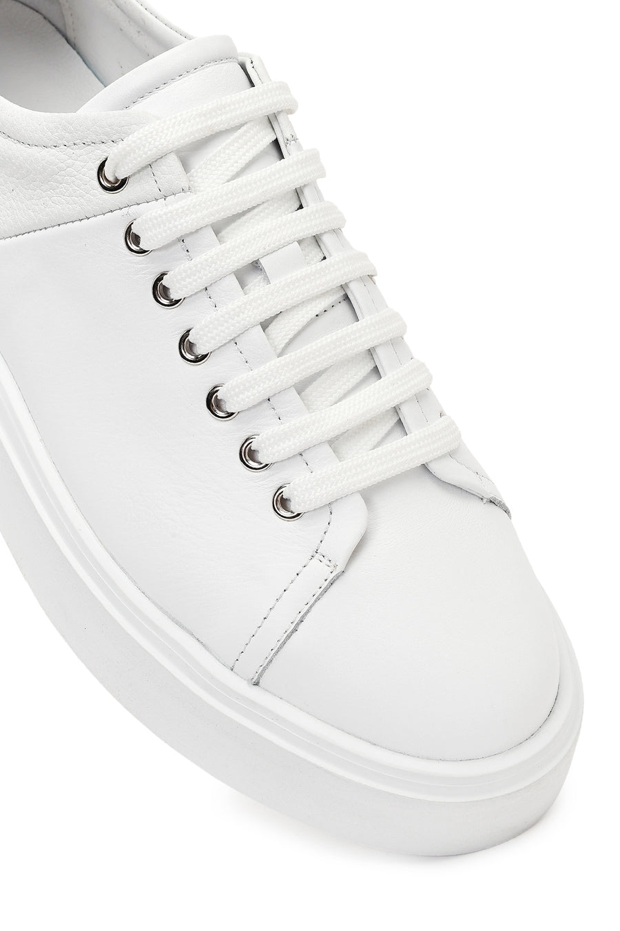 Men's White Lace-up Thick-Sole Leather Sneaker