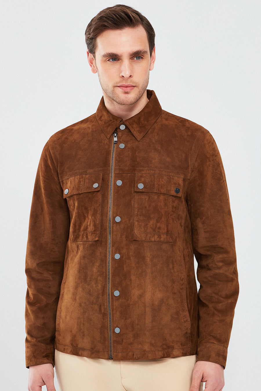Gavi Men's Brown Suede Leather Coat