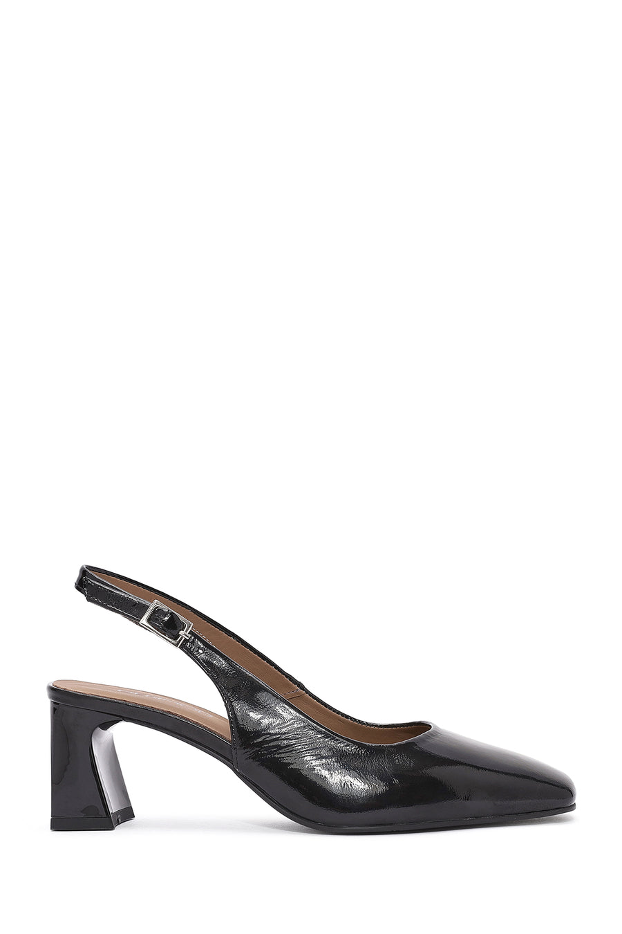 Women's Black Ankle Buckle Slingback Heeled Patent Leather Shoes 25SFD131916 | Derimod