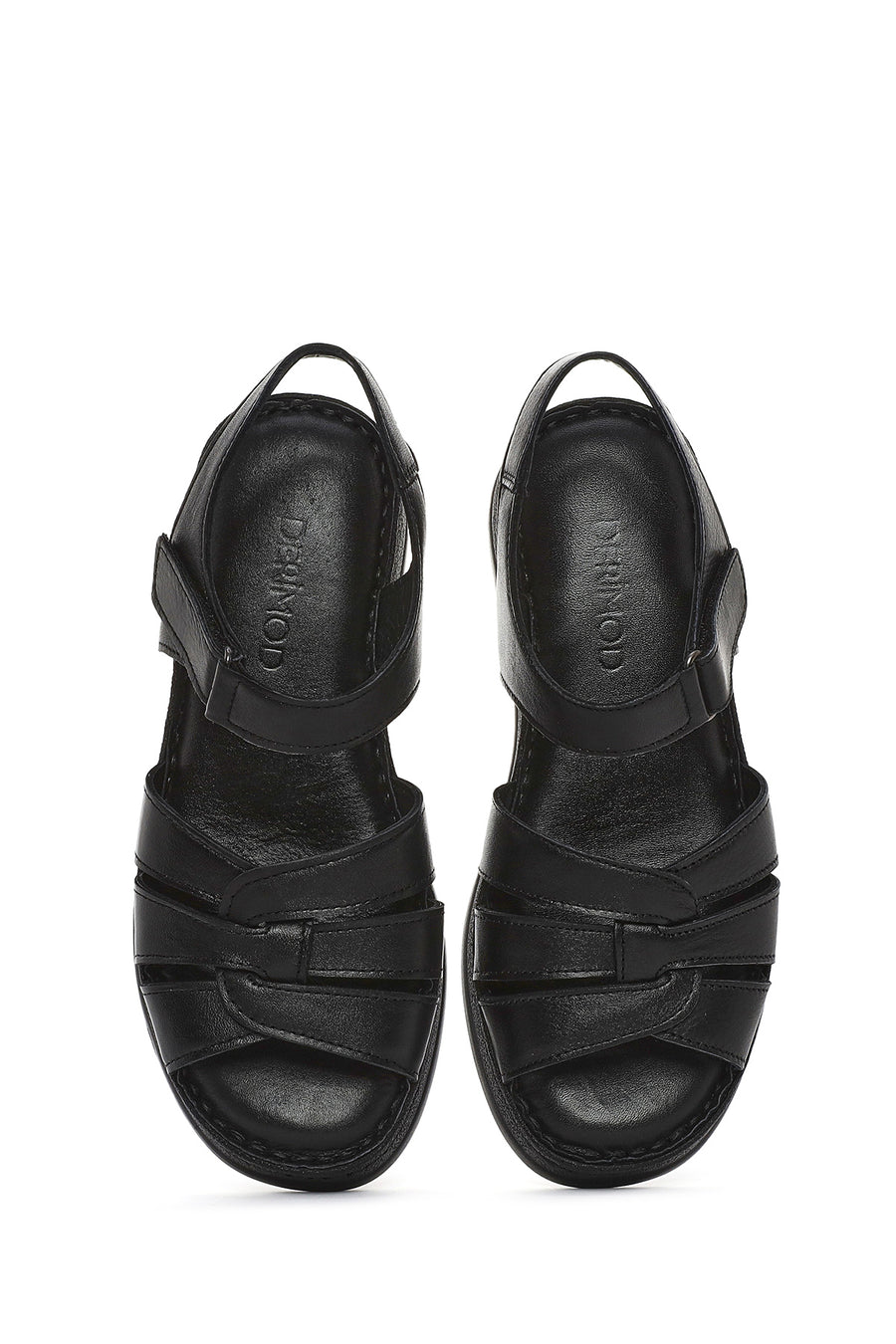 Women's Black Ankle Strap Chunky Sole Leather Comfort Sandals