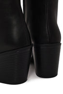 Woman Black Zip Closure Thick-Heeled Leather Boots | Derimod