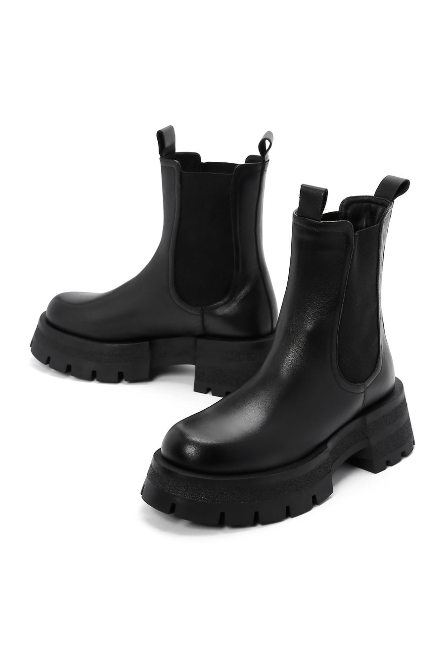 Women's Black Thick Soled Leather Chelsea Boots