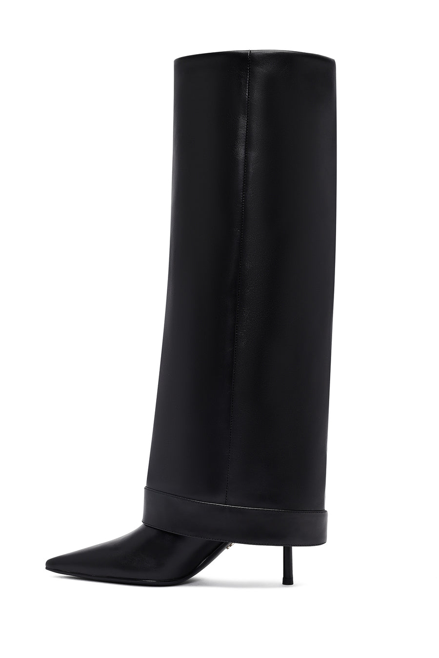 Women's Black Buckled Thin Heeled Leather Boot