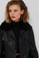 Fonda Women's Black Fur Leather Coat | Derimod