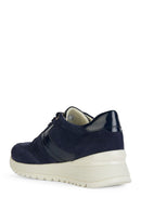 Geox Women's Navy Blue Desya Lace-Up Leather Sneaker | Derimod