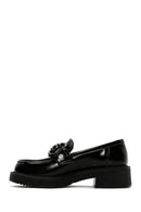 Women's Black Leather Patent Leather Masculine Loafer | Derimod