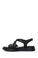 Women's Black Leather Comfort Sandals | Derimod