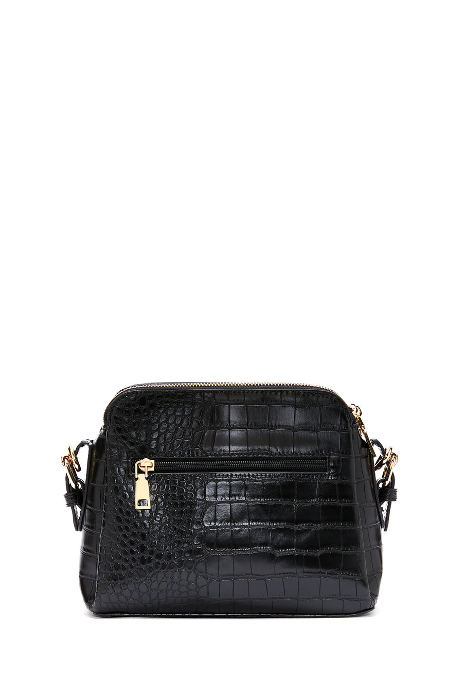 Women's Black Long Strap Crocodile Patterned Crossbody Bag