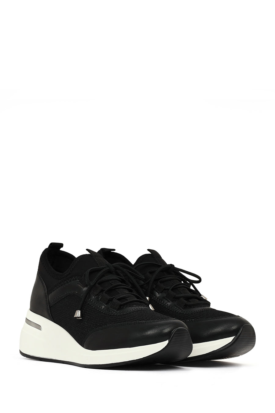 Kadın Siyah Bağcıklı Dolgu Topuklu Sneaker