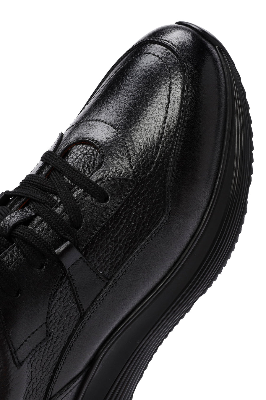 Erkek Siyah Bağcıklı Deri Casual Sneaker