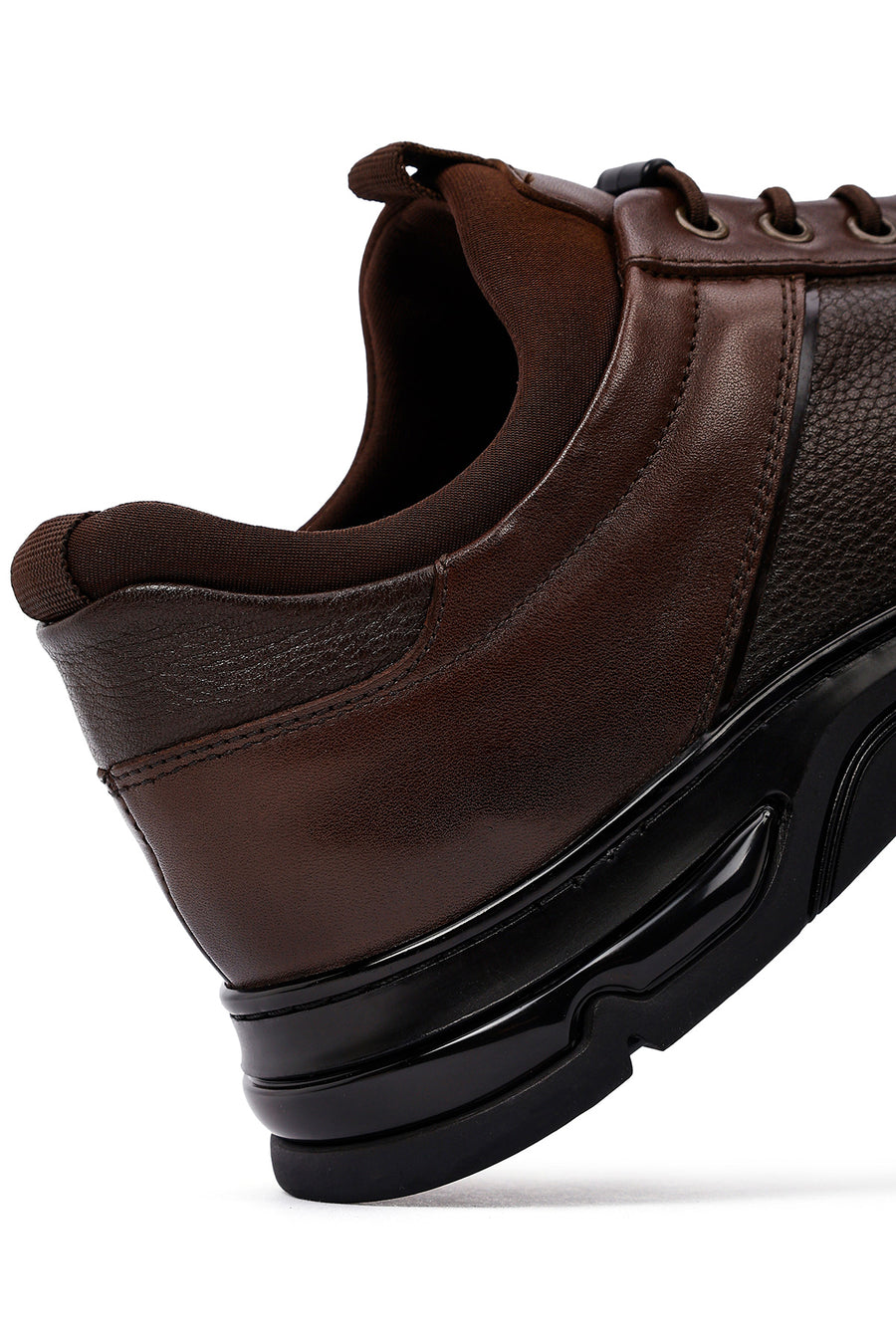 Erkek Kahverengi Bağcıklı Deri Casual Sneaker