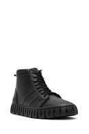 Men's Black Zippered Lace-Up Leather Boots | Derimod