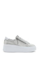 Women's Silver Thick Sole Side Zipper Leather Sneaker | Derimod