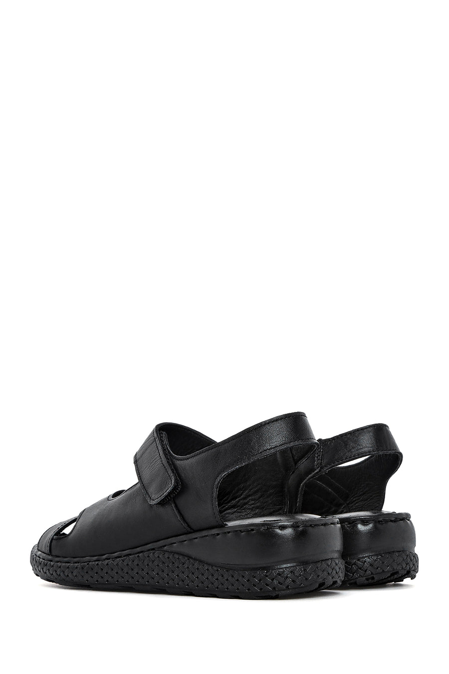 Women's Black Strappy Leather Comfort Sandals