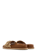 Women's Gold Buckled Straw Leather Slippers | Derimod