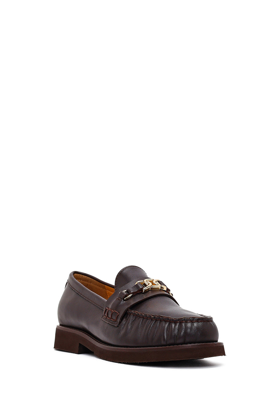 Women's Brown Buckled Leather Loafer