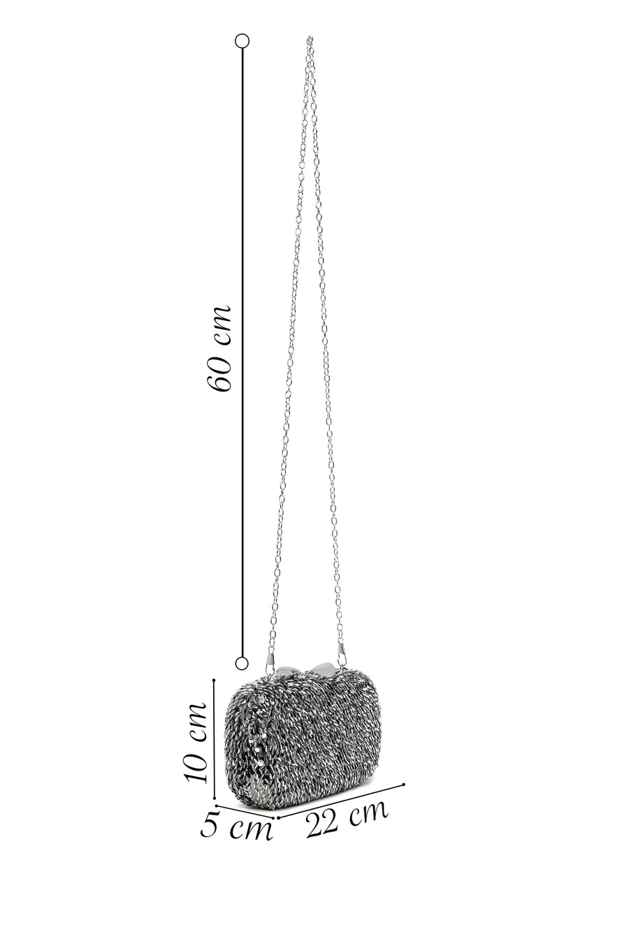 Woman Silver Chain Strap Sequin Mini Box Evening Bag
