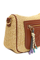 Woman Beige Long-Strap Wicker Crossbody Bag | Derimod