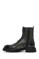 Men's Green Zippered Leather Casual Combat Boots | Derimod