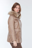 Women's Rachel Brown Plus Size Fur Leather Coat | Derimod