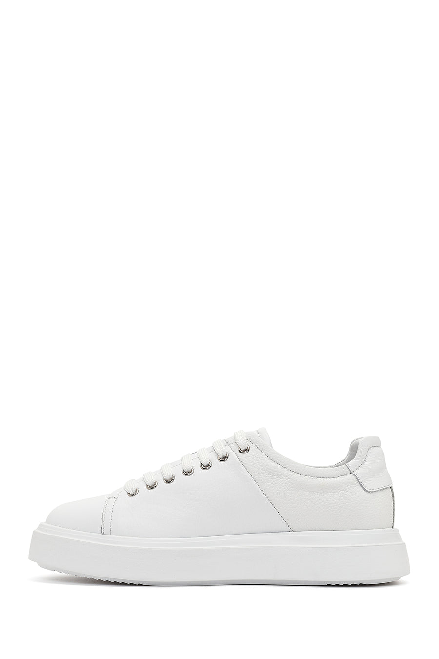 Men's White Lace-up Thick-Sole Leather Sneaker