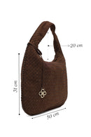 Kadın Kahverengi Örgülü Süet Omuz Çantası | Derimod